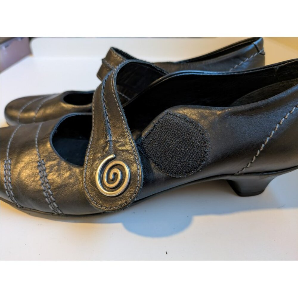 Remonte Dorndorf Black Leather Mary Janes with Kitten Heels & Silver Spirals 39 - Picture 5 of 9